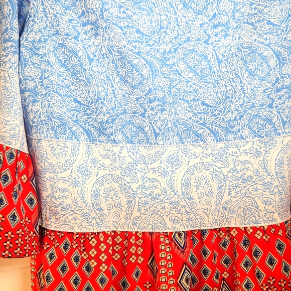 Calessa Red  White Blue Patterned Flowy Top - Picture 2 of 9